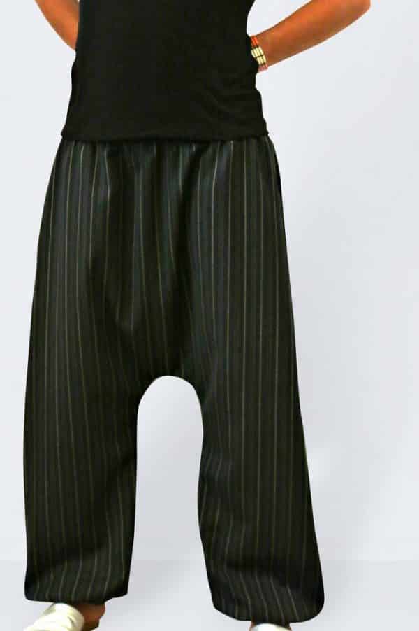 Schwarze Baggy Hose für Frauen mit Nadelstreifen Hosen