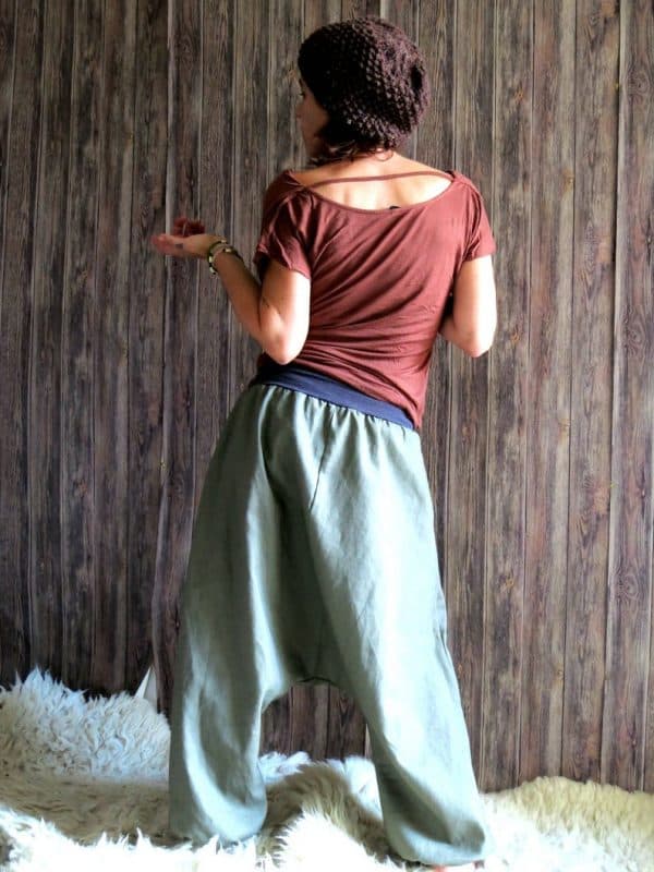 Leinen Haremshose armeegrün Für Frauen mit Taschen Hosen