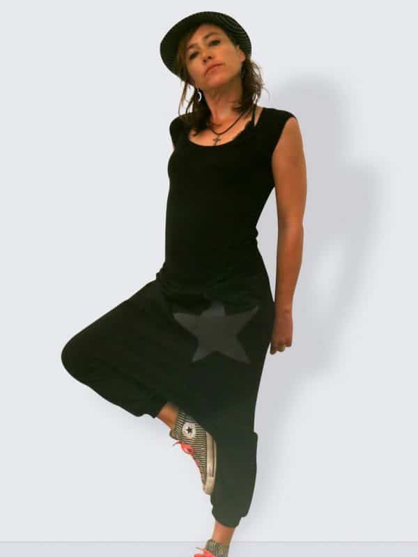 Schwarze Haremshose mit Stern aus Jersey für Frauen Hosen