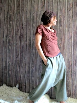 Leinen Haremshose armeegrün Für Frauen mit Taschen Hosen
