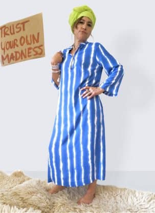 Oversized Kaftan Kleid blau mit Streifen Maßgenähte Produkte
